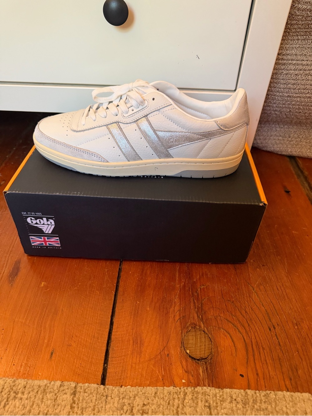 Gola Falcon White Leather Casual Trainer with Silver Accents